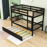 Convertible Twin Over Twin Bunk Beds with Trundle for Kids, Teens - [Solid Wood]