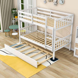 Convertible Twin Over Twin Bunk Beds with Trundle for Kids, Teens - [Solid Wood]