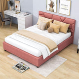 Queen Upholstered Platform Bed Frame with Headboard, Under Bed Storage