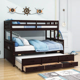 Wooden Twin Over Full Convertible Bunk Beds with Trundle and Storage