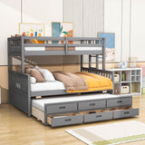 Wooden Twin Over Full Convertible Bunk Beds with Trundle and Storage