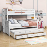 Wooden Twin Over Full Convertible Bunk Beds with Trundle and Storage