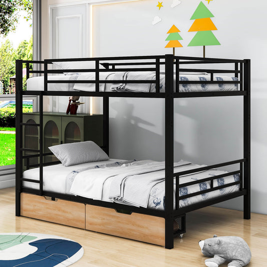 Convertible Full Over Full Bunk Beds with Storage Drawers for Kids - Metal