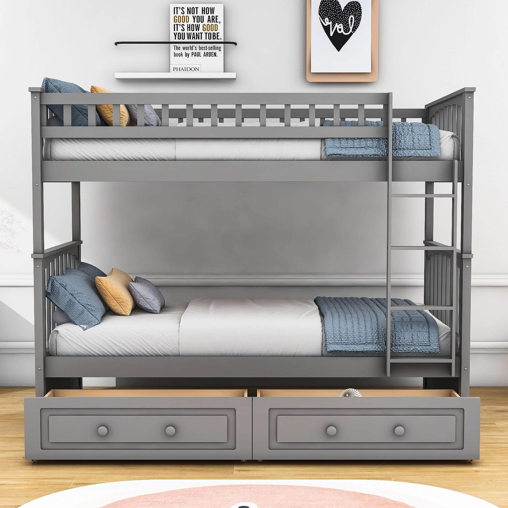 Convertible Twin Over Twin Bunk Beds with Storage Drawers - [Wooden]