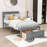 Wooden Twin Size Platform Bed Frame with Under bed Storage - [Drawer]