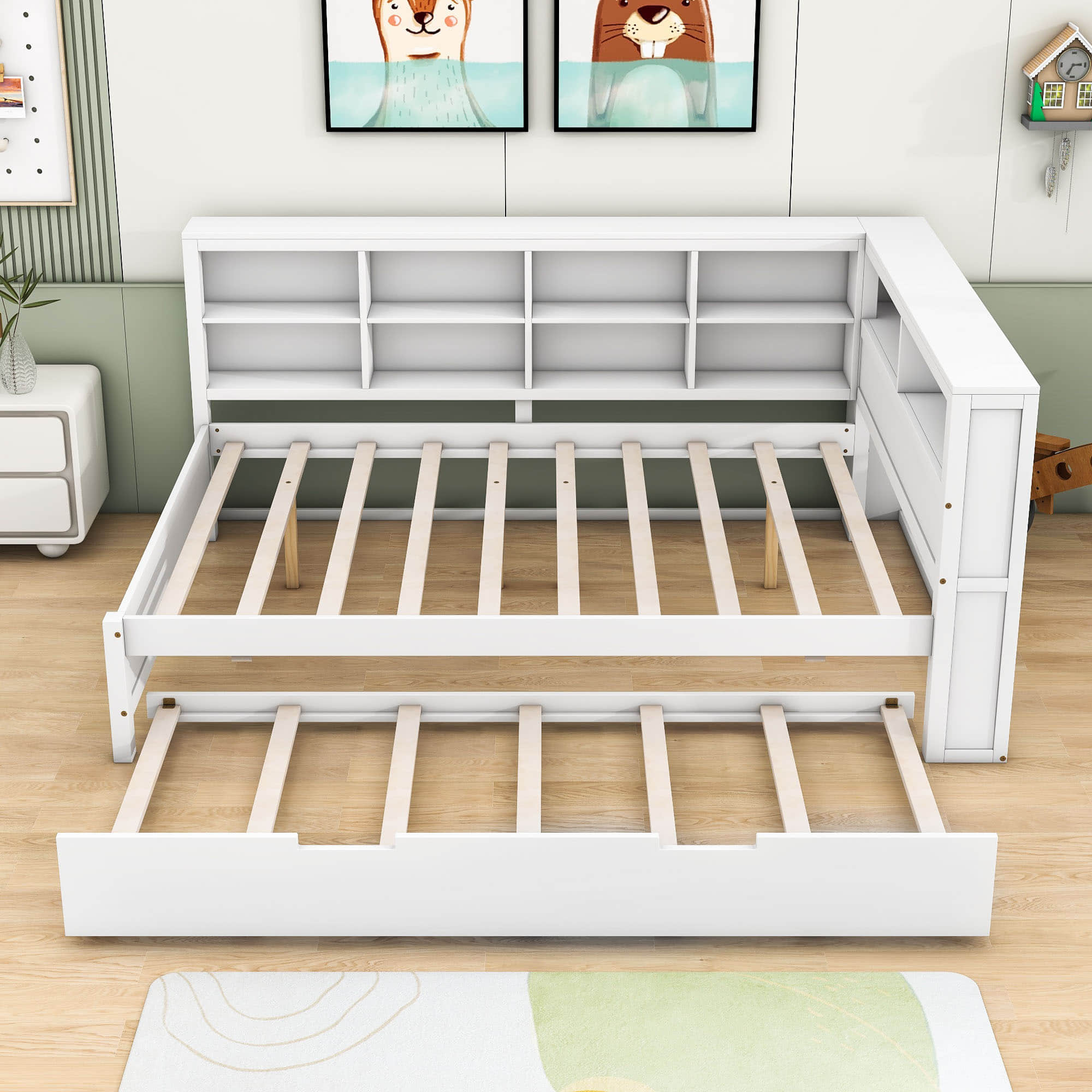 Modern Smart Full Size Wood Daybed with Twin Trundle and Storage