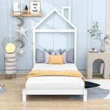 Wood Twin Size Low Platform Bed with House-shaped Headboard