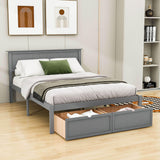 Full Size Platform Bed Frame with Under bed Storage - [Wooden, Drawers]