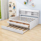 Full Size Wooden Captains Bed Frame with Twin Trundle and 3 Drawers