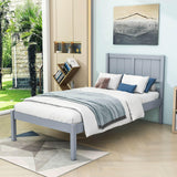 Twin Wooden Platform Bed with Headboard