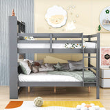 Solid Wood Convertible Full Over Full Bunk Beds with Bookcase Headboard