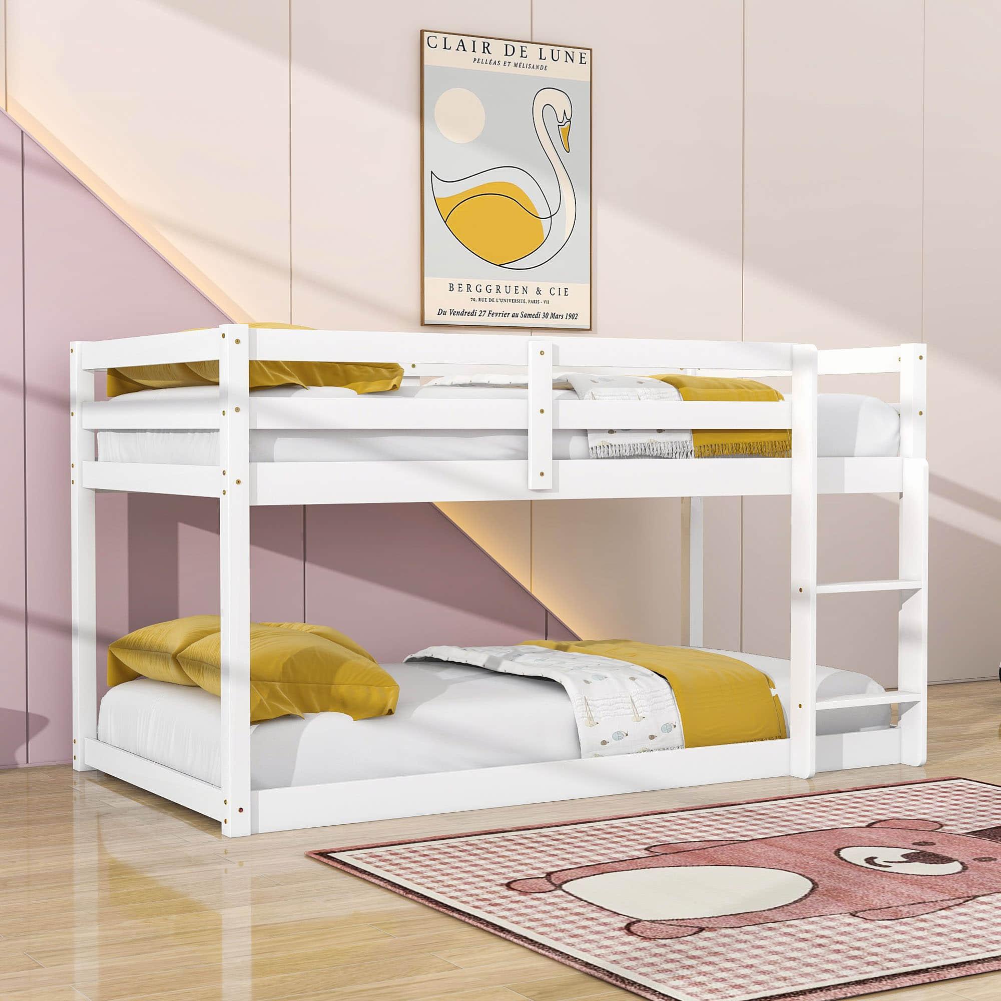 Twin Over Twin Small Loft Bunk Beds for Toddler with Ladder - [Wooden]