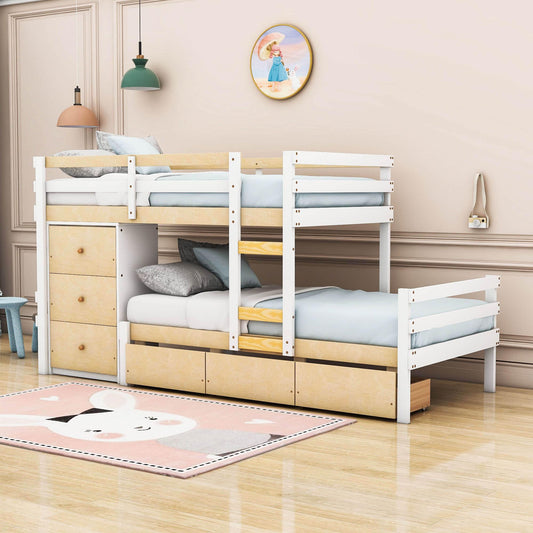 Low Twin Over Twin Bunk Beds for Kids with Storage Drawers and Dresser