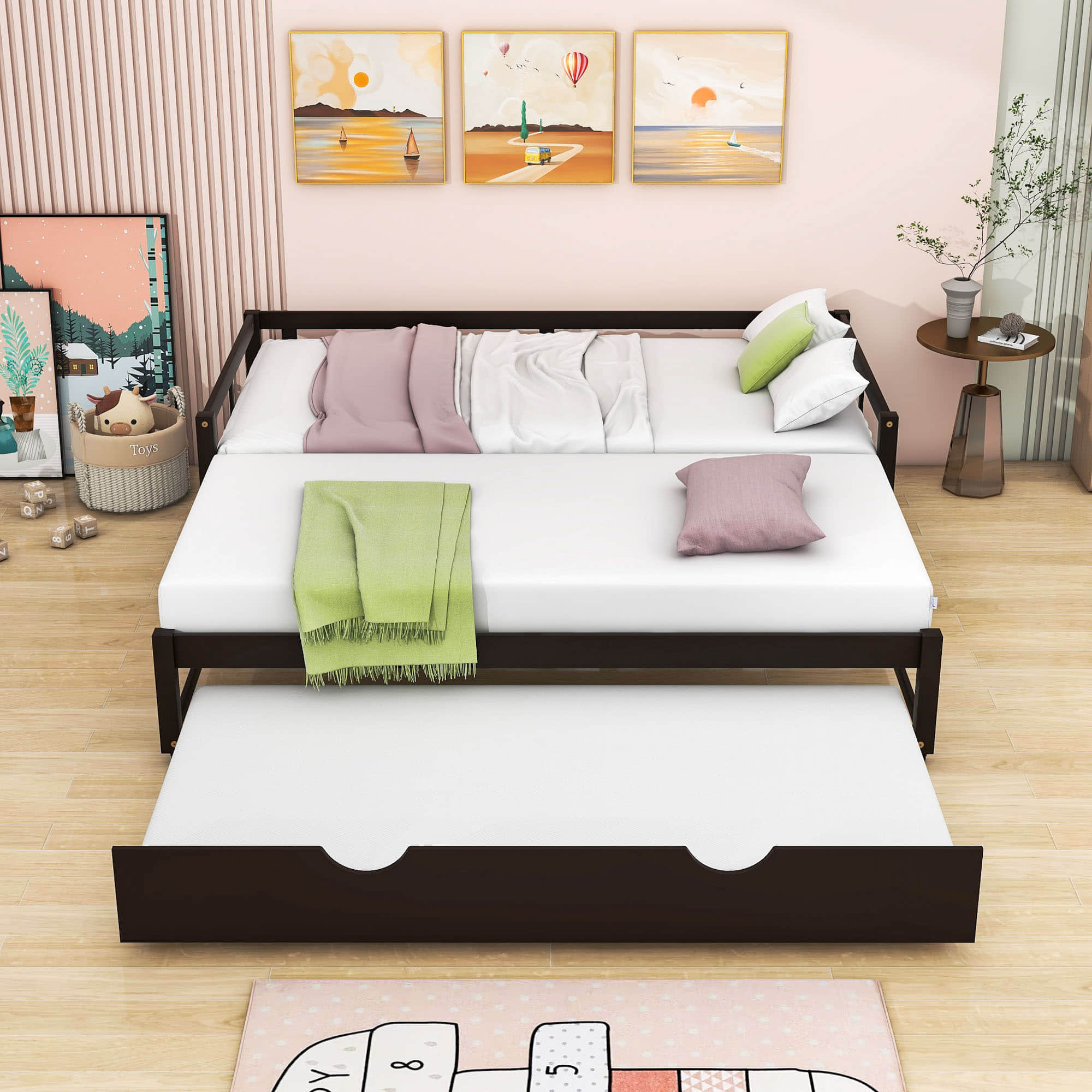 Modern Wood Twin / King Extendable Daybed with Twin Trundle