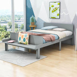 Full Size Kids Bed Frame with Headboard and Footboard Bench, Storage