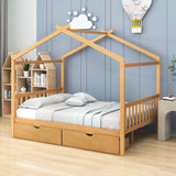 Modern Kids Full Size House Platform Bed with Storage and Headboard - [Drawers]