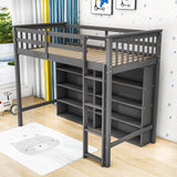 Wood Twin Loft Bed with Large Open Storage Shelves for Adults, Kids