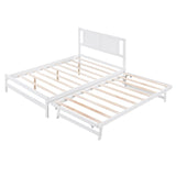 Full Size Platform Bed with Pop Up Trundle and Headboard - [Wood]