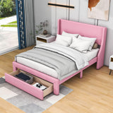 Velvet Upholstered Full Size Platform Bed with Headboard and Storage - [Drawer]