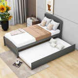 Twin Platform Bed Frame with Twin Trundle and Headboard