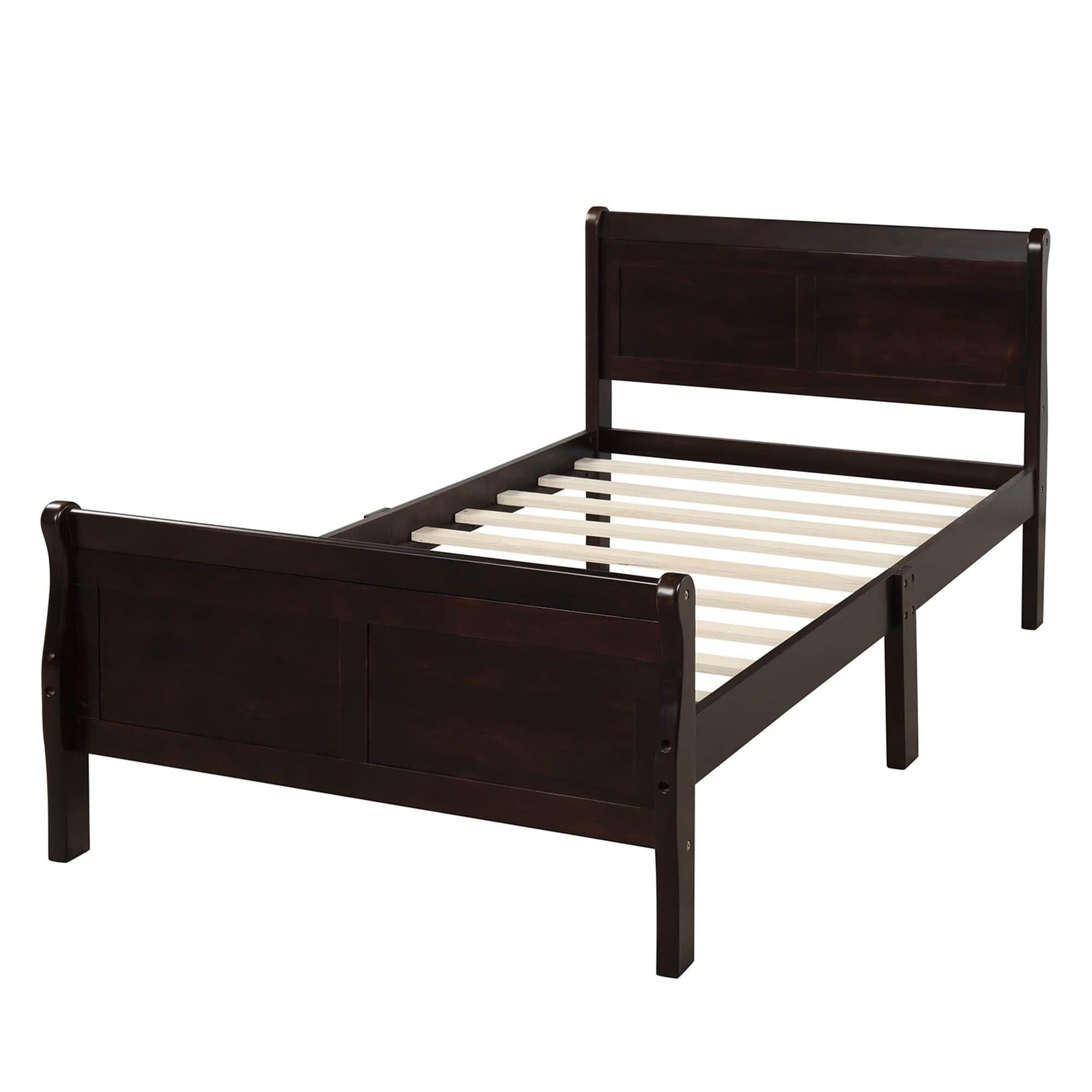 Wooden Twin Sleigh Bed Frame with Headboard and Footboard