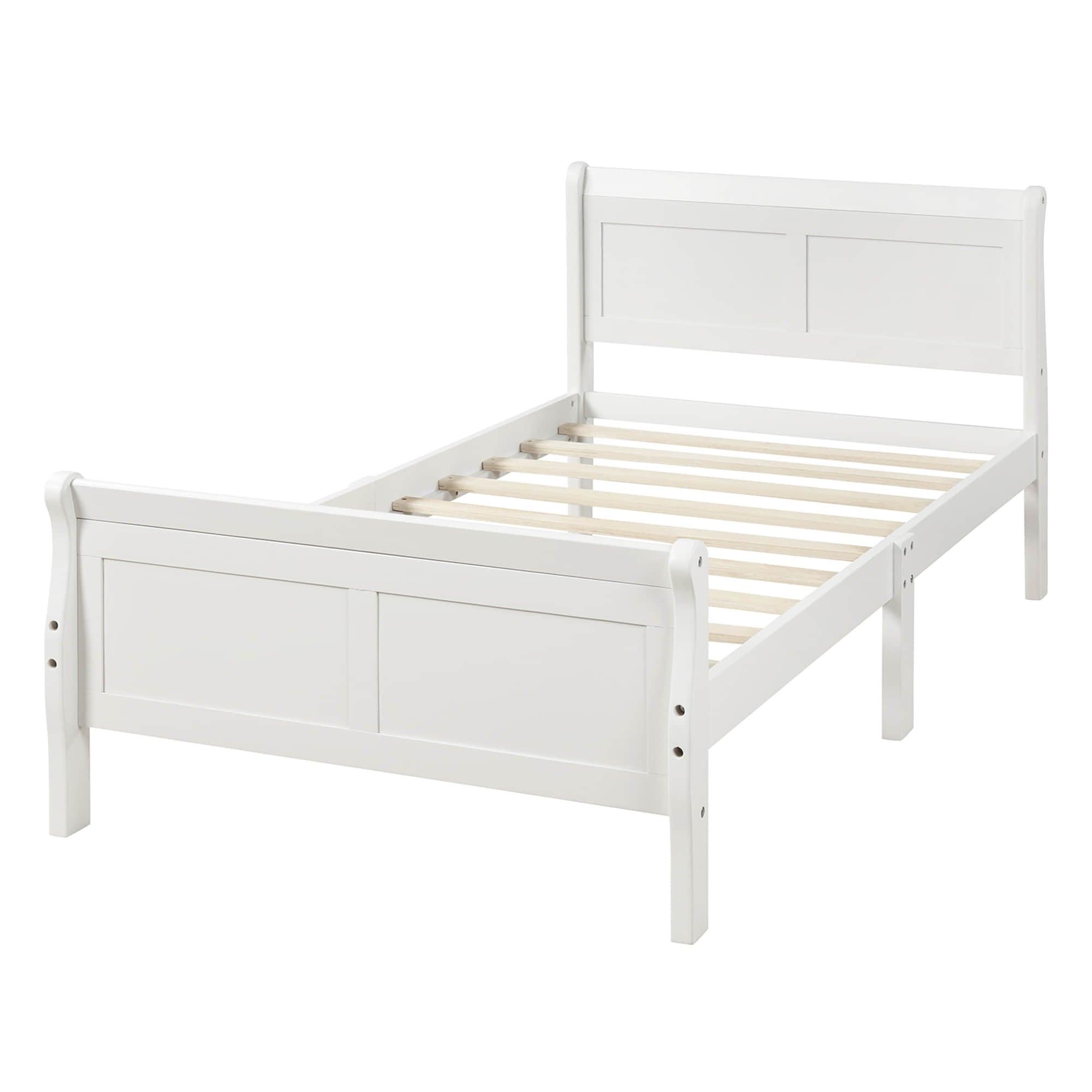 Wooden Twin Sleigh Bed Frame with Headboard and Footboard