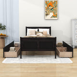 Wood Twin Sleigh Bed Frame with Headboard and Storage Drawers