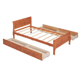 Wood Twin Sleigh Bed Frame with Headboard and Storage Drawers