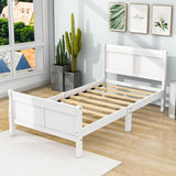 Wooden Twin Sleigh Bed Frame with Headboard and Footboard