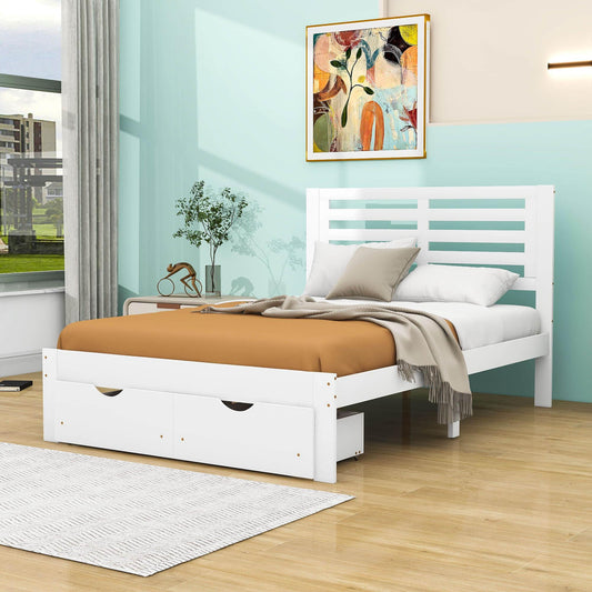 Wood Full Size Platform Bed Frame with Headboard and Storage