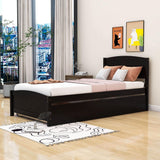 Twin Platform Bed Frame with Twin Trundle and Headboard