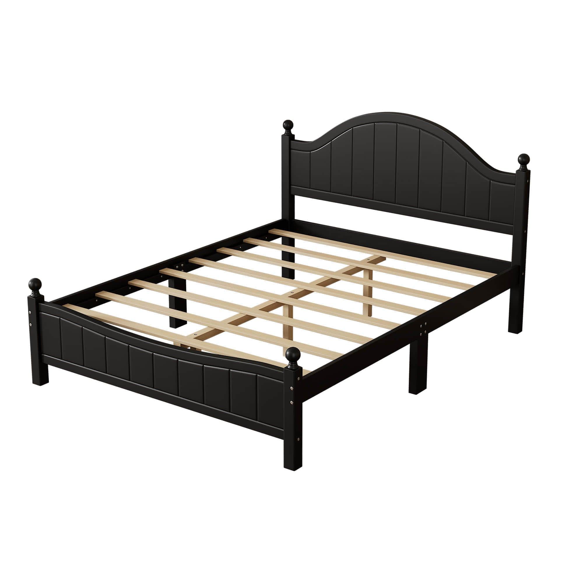 Traditional Queen Size Solid Wood Platform Bed Frame with Headboard