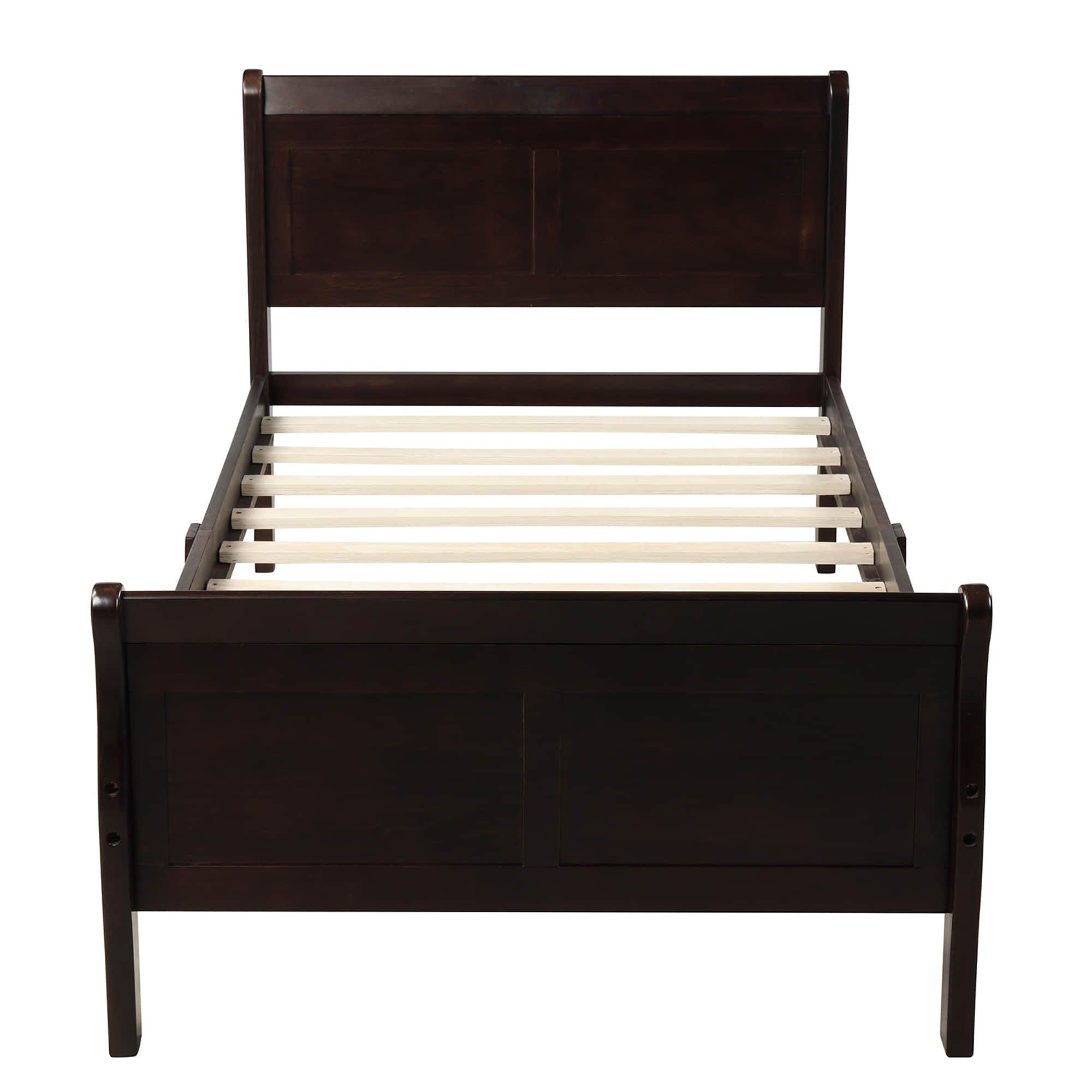 Wooden Twin Sleigh Bed Frame with Headboard and Footboard