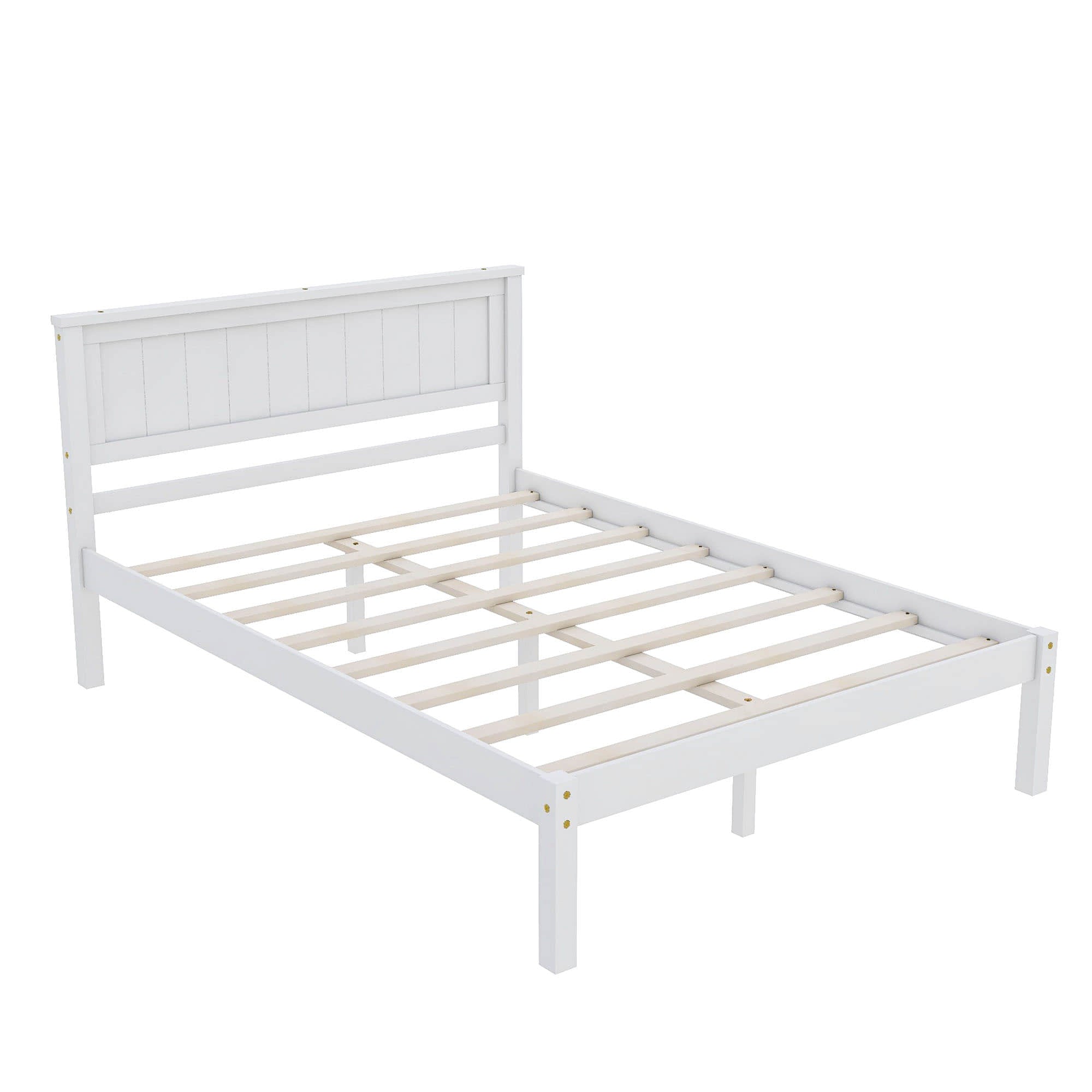 Wood Full Size Vintage Platform Bed Frame with Headboard