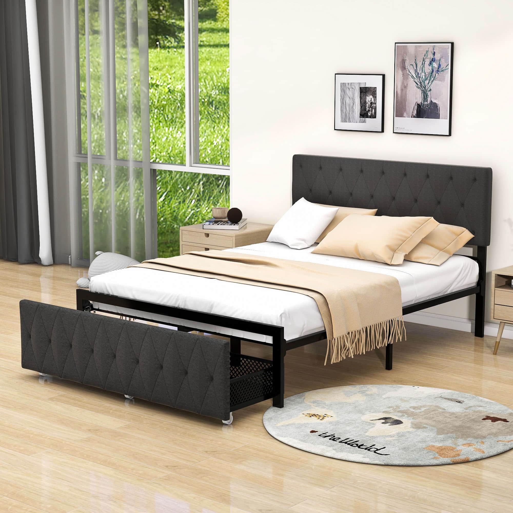 Metal Full Size Upholstered Storage Bed with Headboard and Drawers