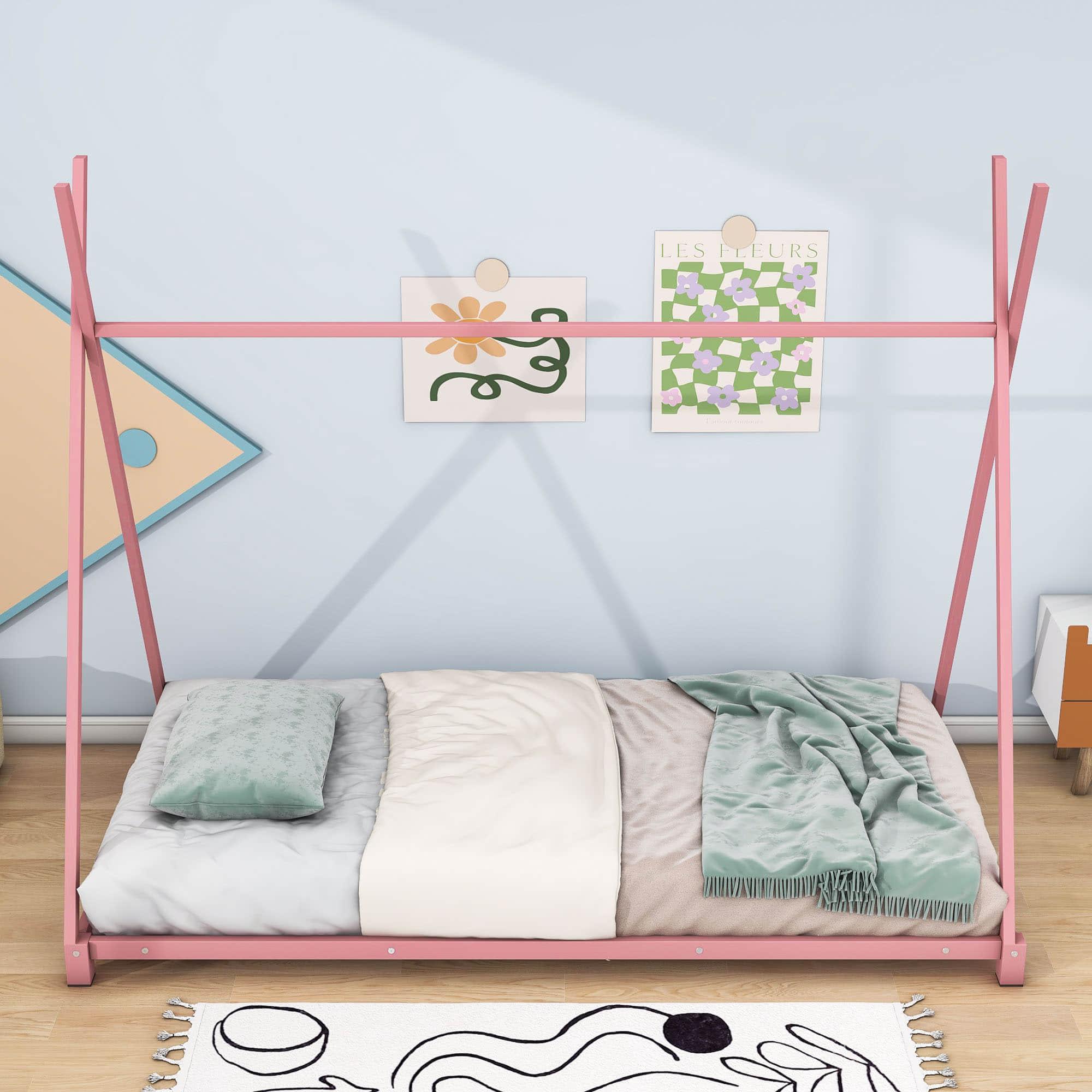 Metal Teepee-Shaped Montessori Bed Frame for Kids, Toddler - [Low to Floor]