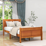 Wooden Twin Sleigh Bed Frame with Headboard and Footboard