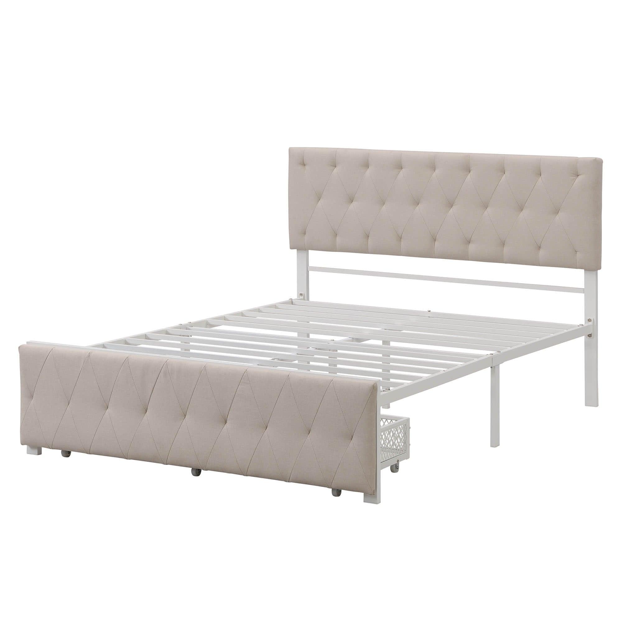 Metal Full Size Upholstered Storage Bed with Headboard and Drawers