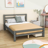 Full Size Wooden Platform Bed with Storage Drawers and Headboard