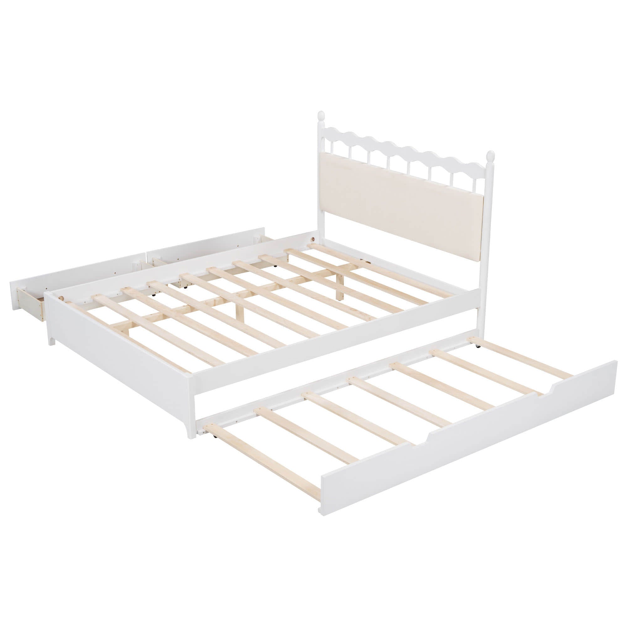 Wooden Queen Storage Bed with Headboard and Storage, Twin Trundle Bed