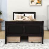 Wood Twin Sleigh Bed Frame with Headboard and Storage Drawers