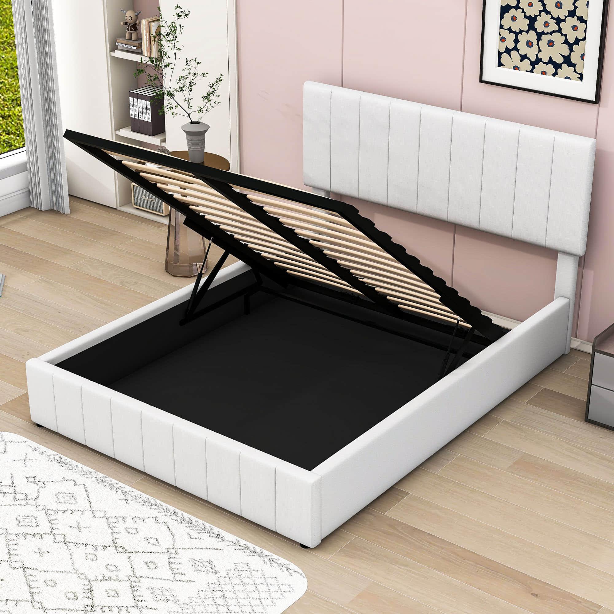 Modern Queen Upholstered Bed Frame with Storage - Hydraulic Lift System