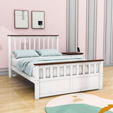 Wooden Full Size Platform Bed Frame with Storage and Slat Headboard