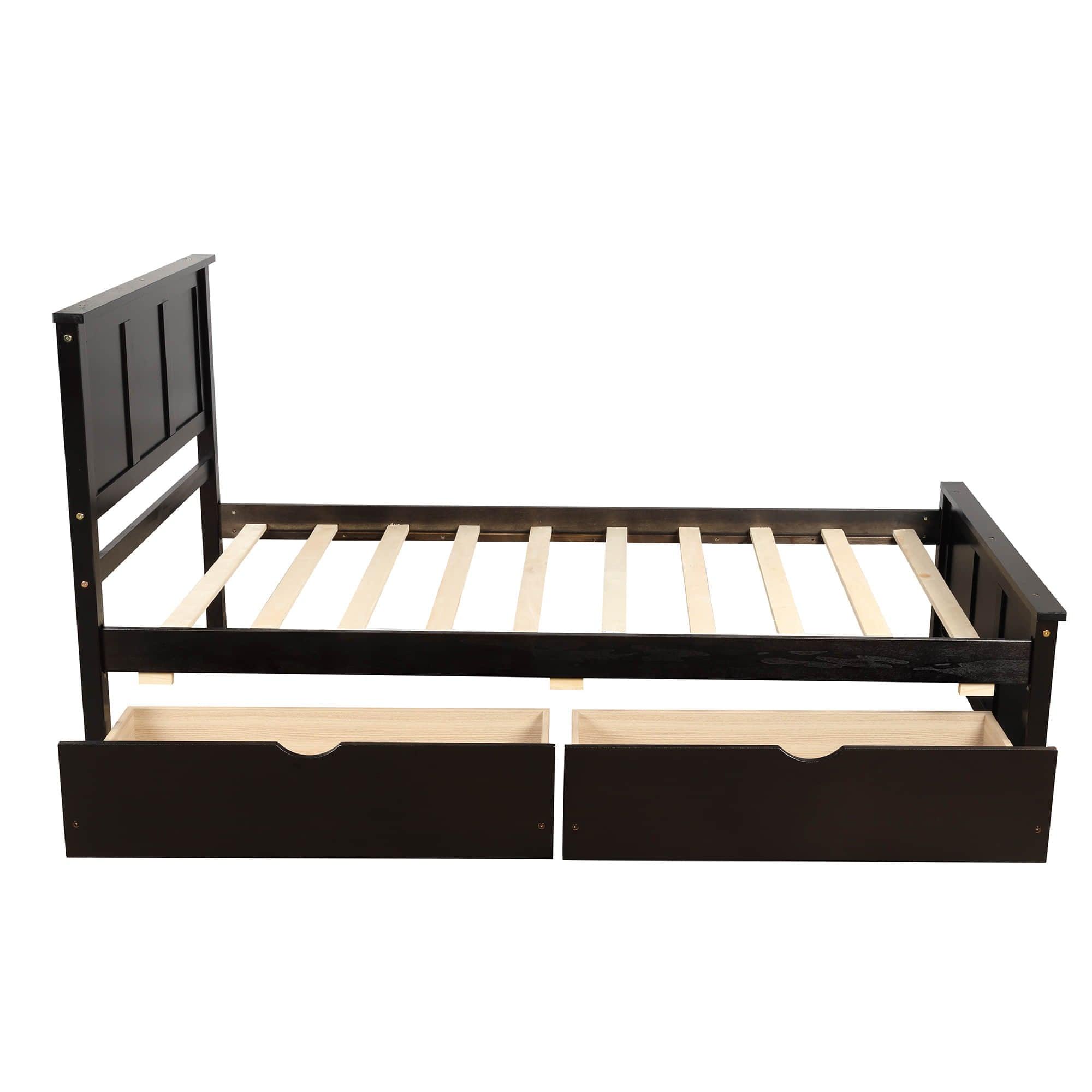 Twin Size Classic Platform Bed with Storage Drawers and Headboard