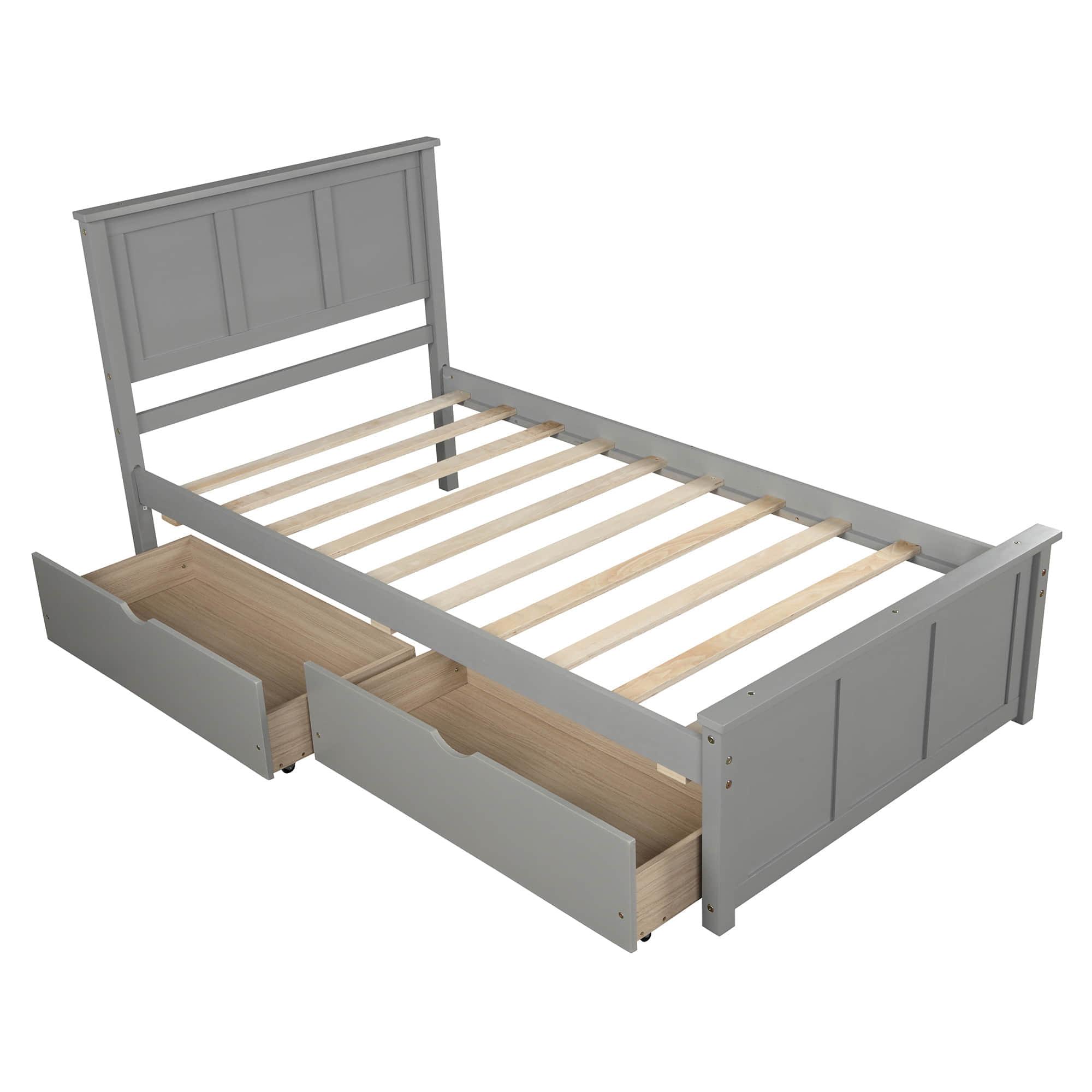 Twin Size Classic Platform Bed with Storage Drawers and Headboard