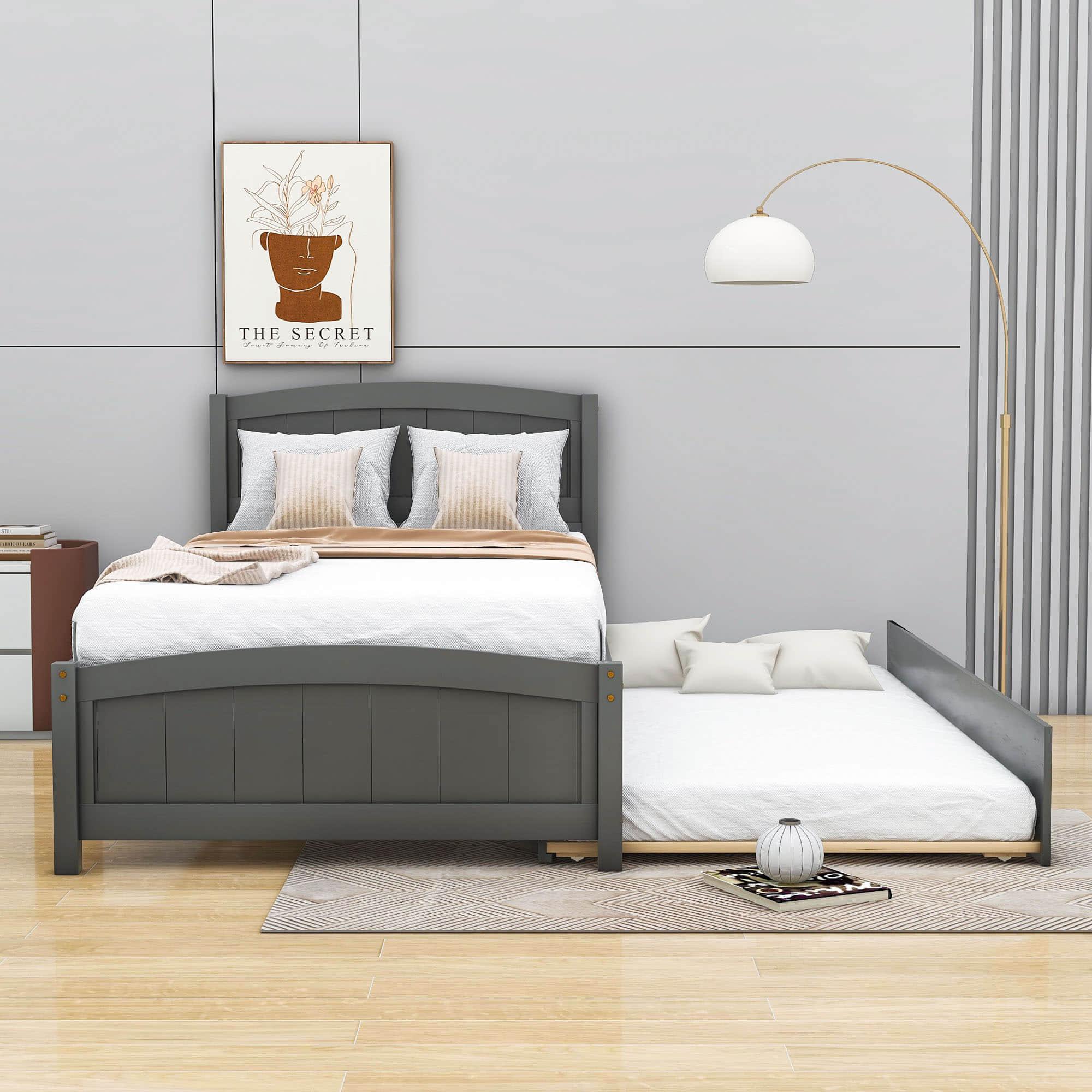 Twin Platform Bed Frame with Twin Trundle and Headboard