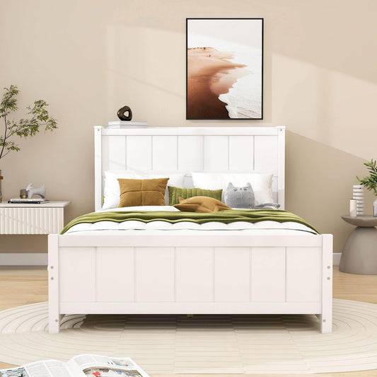 Wooden Full Size Platform Bed with Headboard and Storage - [Drawers, Shelves]