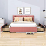 Queen Upholstered Platform Bed Frame with Headboard, Under Bed Storage