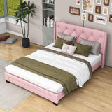 Queen Pink Upholstered Storage Bed Frame with Headboard, Drawers