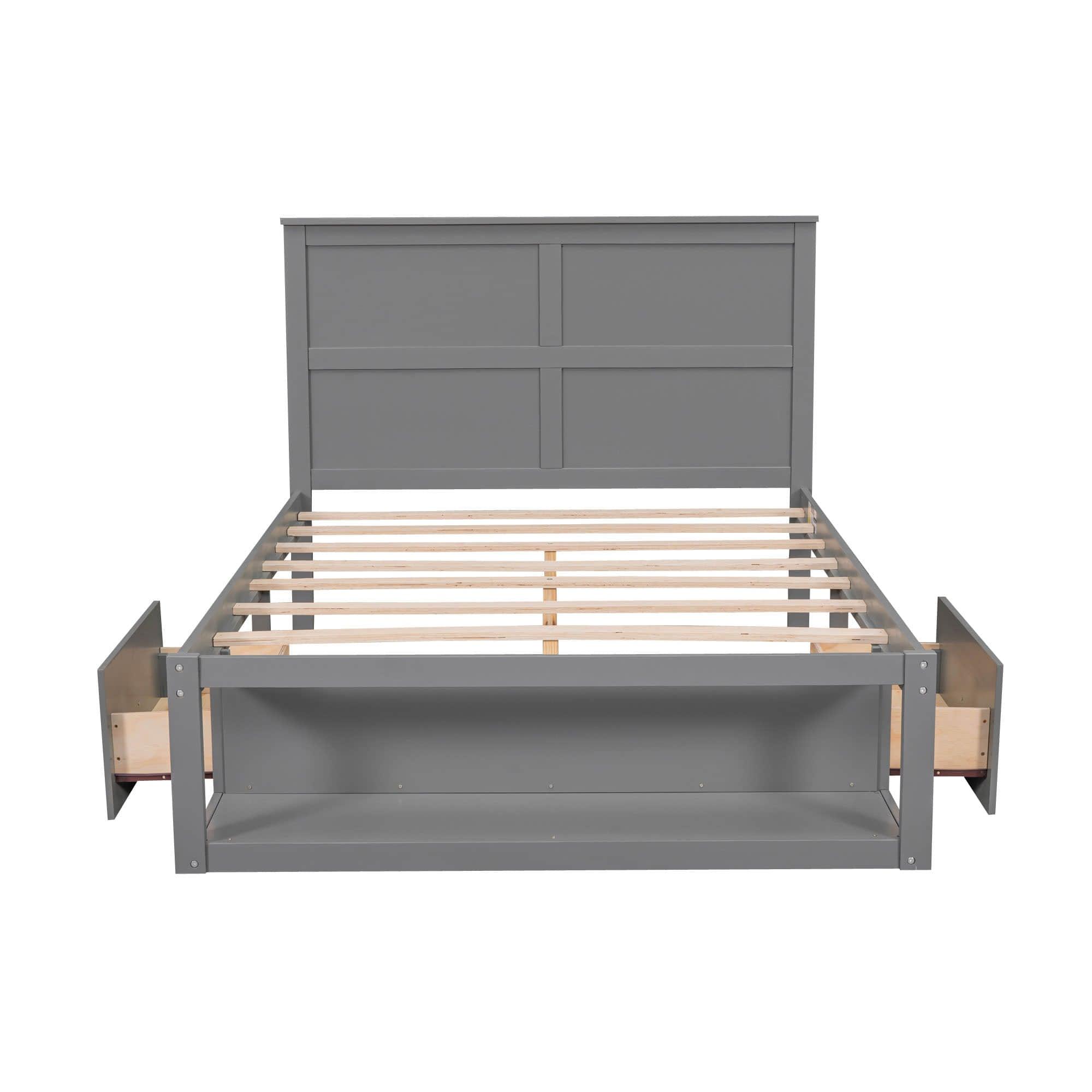 Wooden Full Size Platform Bed with Storage - [Drawers, Shelf]